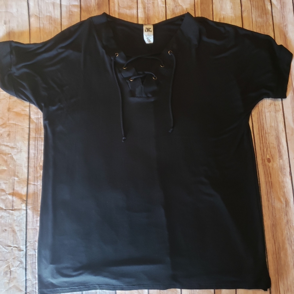 Sew In Love Large black shirt with criss cross tie